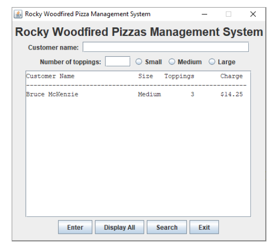 pizza charge in the JTextArea